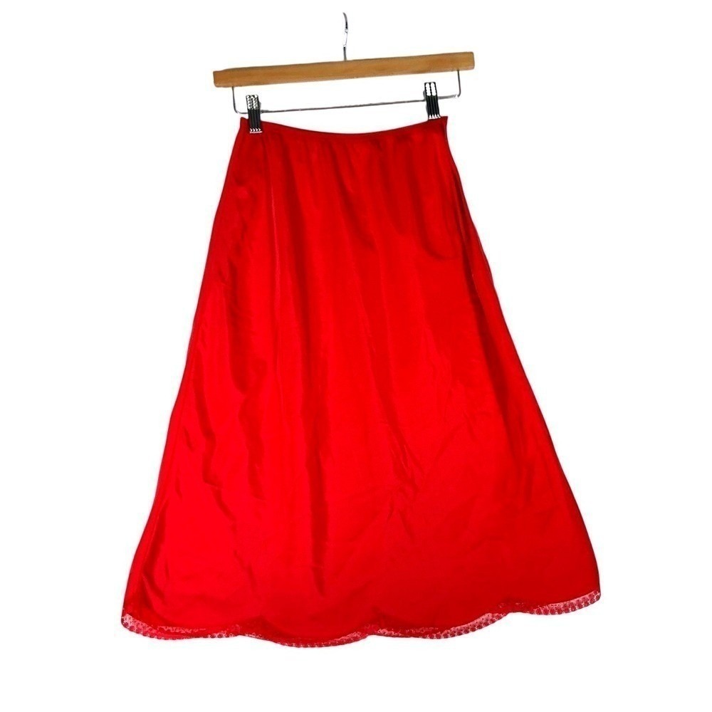 Vintage Barbizon Red Lingerie Half Slip Petticoat Lace Trim Nylon Small 22"